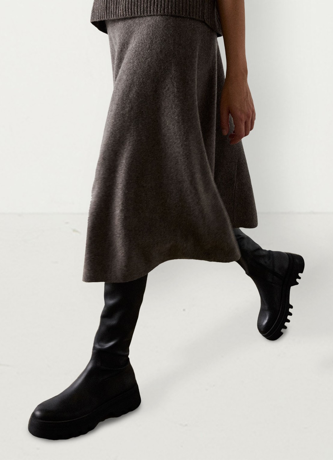 Whistles Midi rok van wol - detail 2 taupe