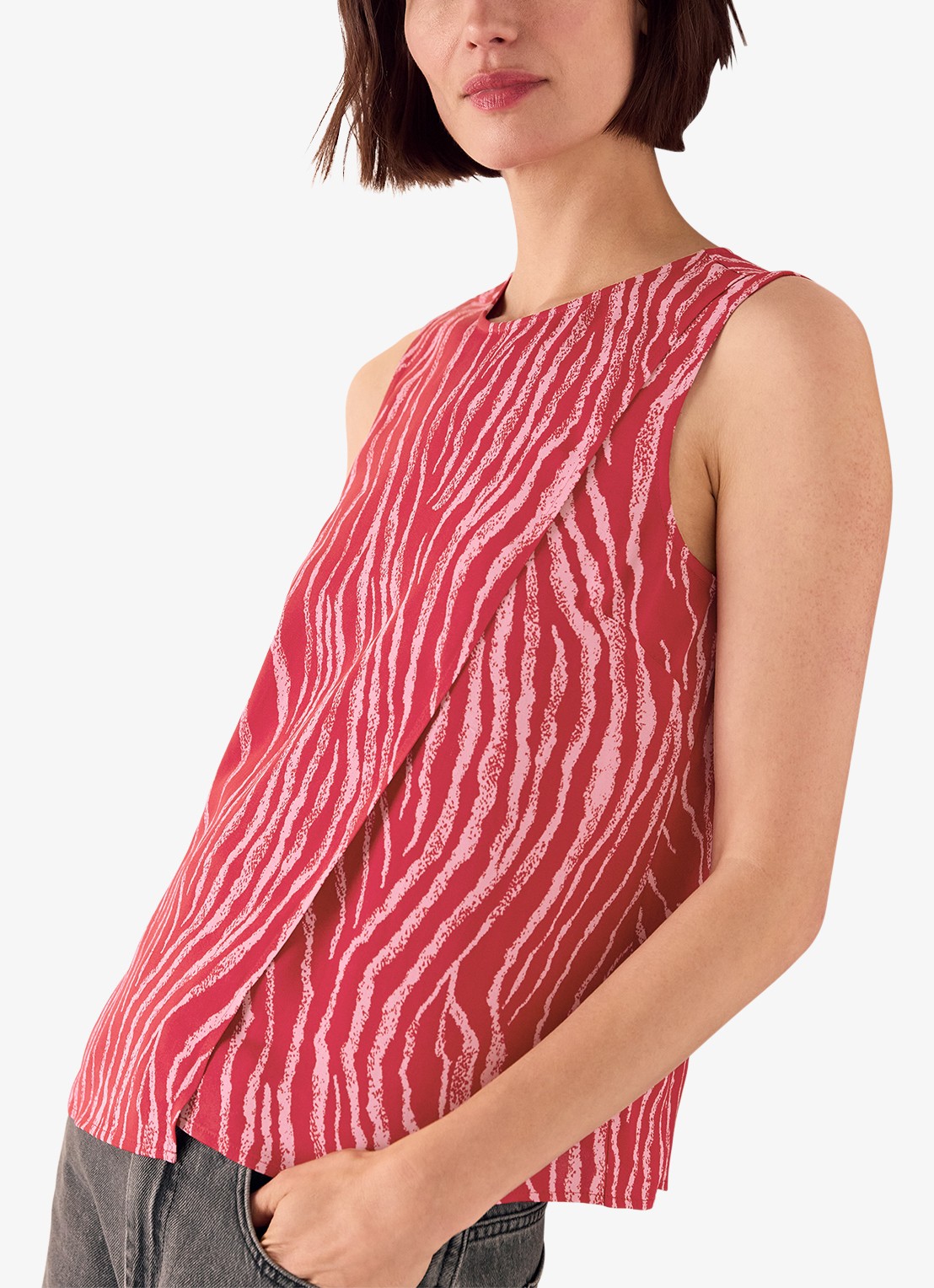 Whistles Mouwloze top met zebraprint - detail 2 kersenrood