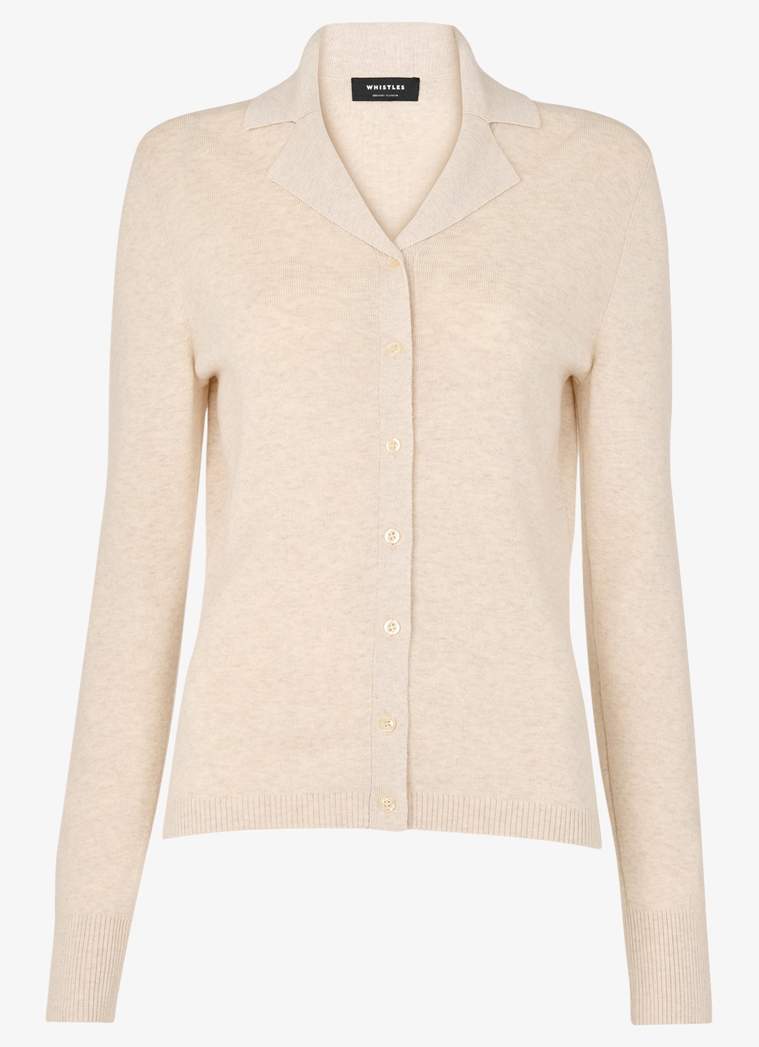 Whistles Phoebe fijngebreid vest met kraag - voorkant 5 beige