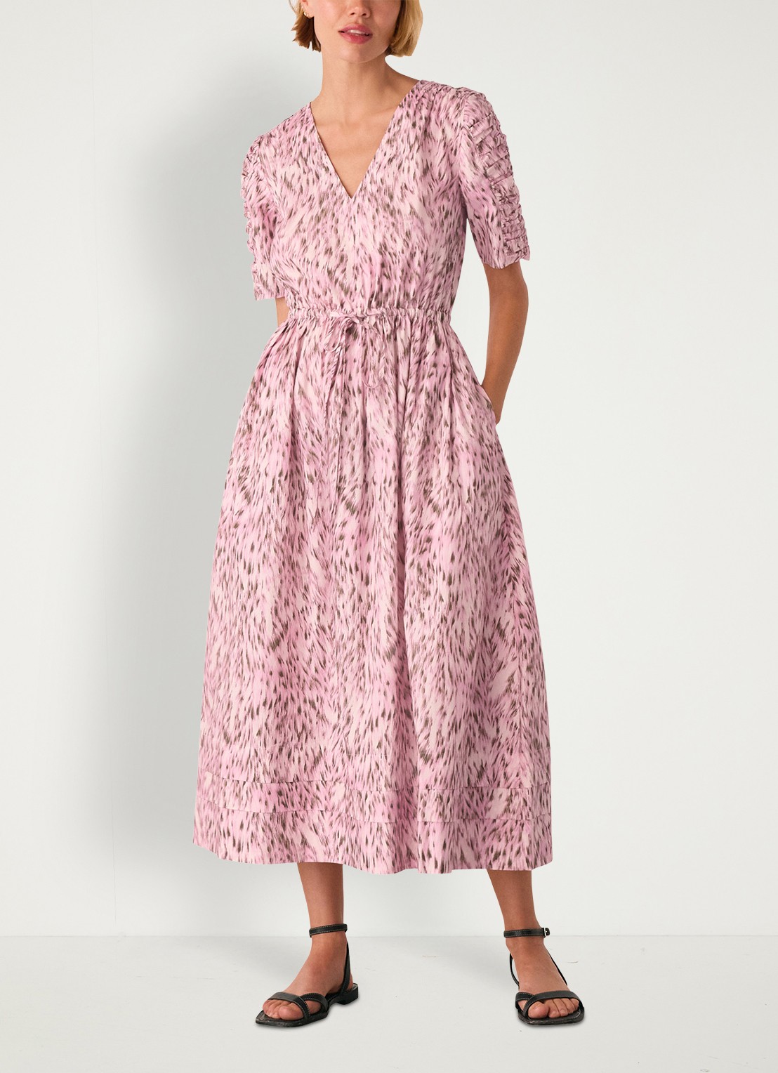 Whistles Pink midi jurk met V-hals - detail 3 roze