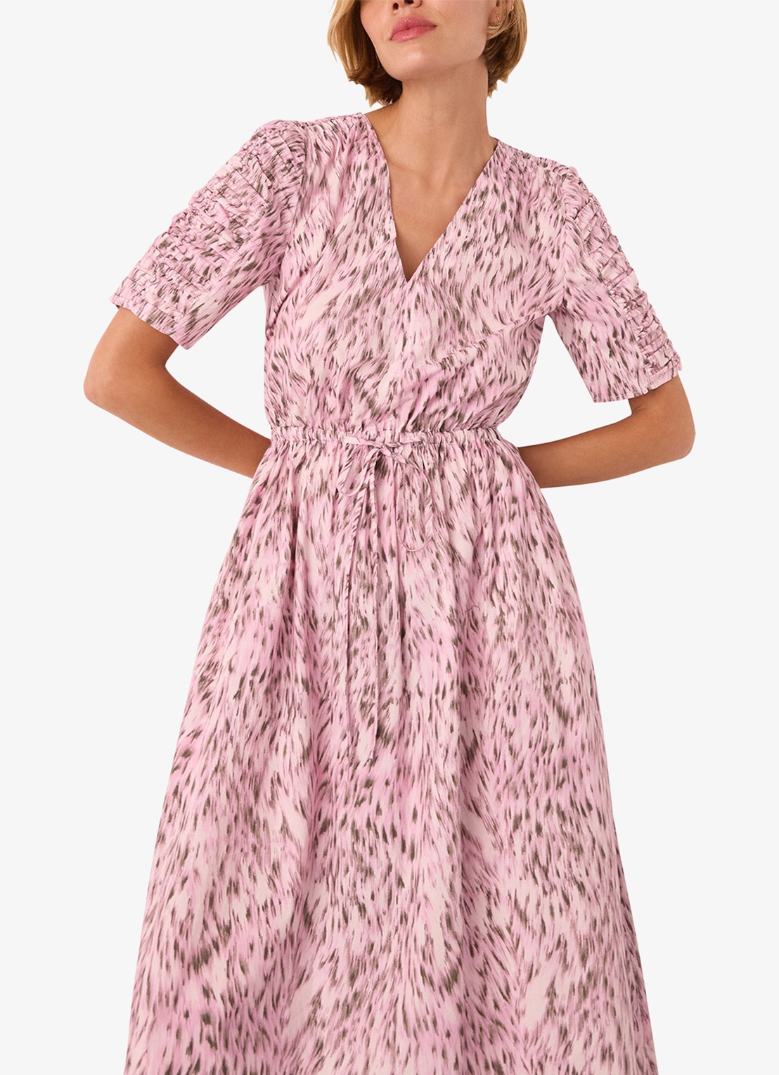 Whistles Pink midi jurk met V-hals - detail 4 roze