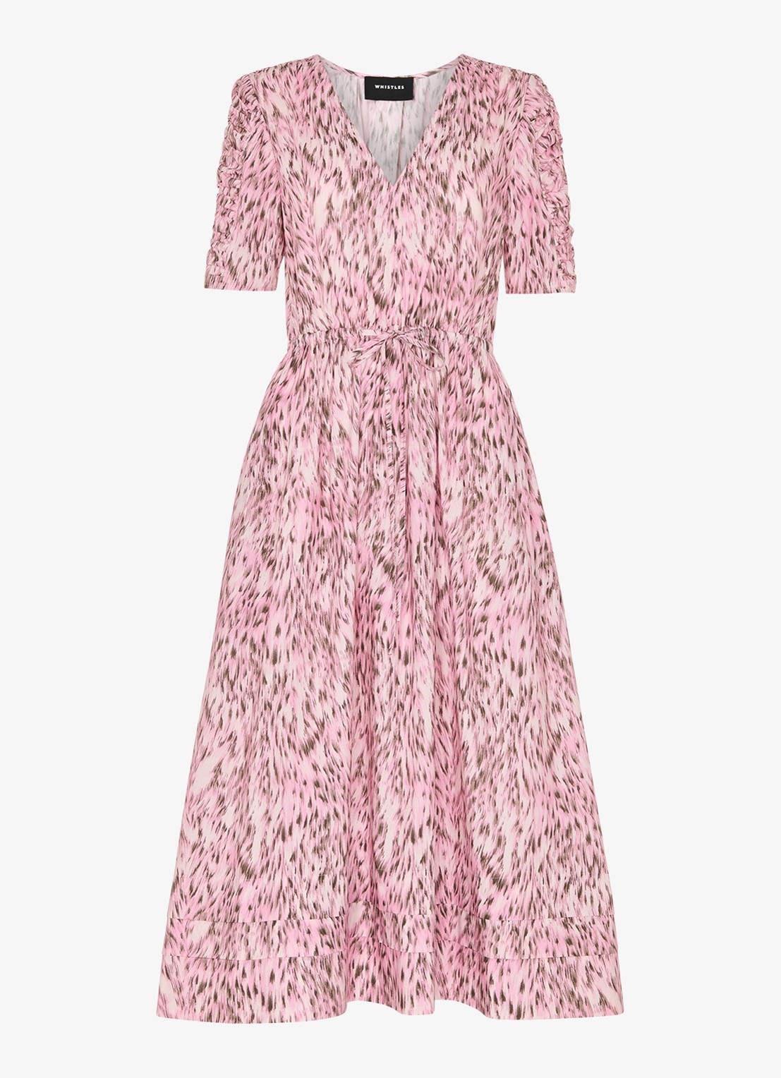 Whistles Pink midi jurk met V-hals - voorkant 2 roze