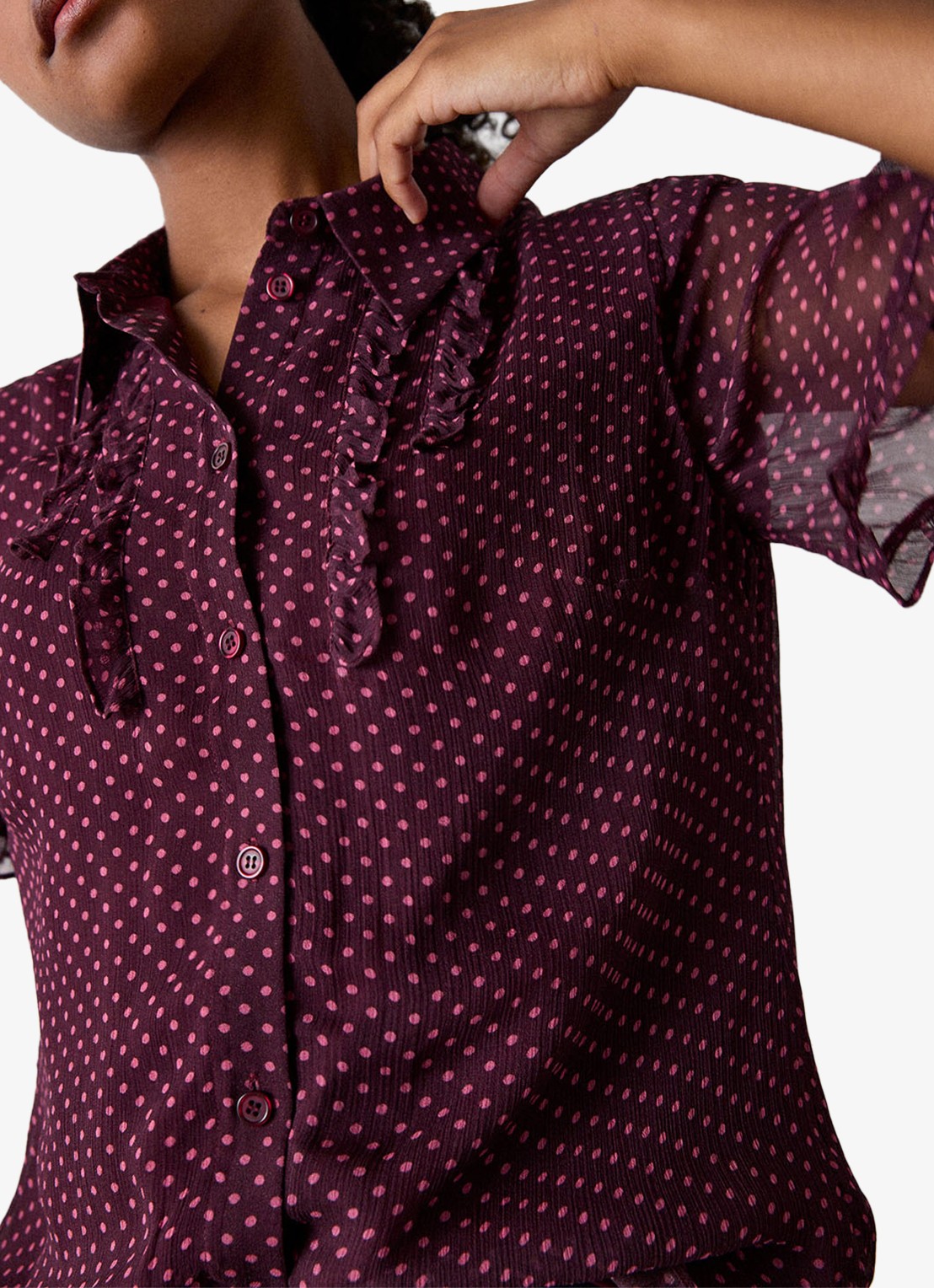 Whistles Polka Dot blouse met ruches - detail 4 paars
