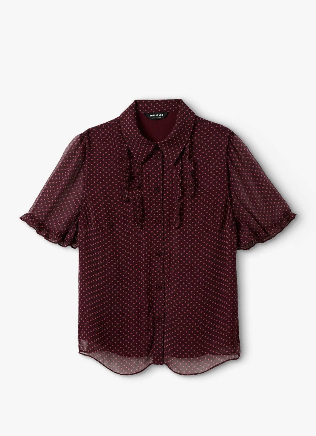 Whistles Polka Dot blouse met ruches - voorkant paars