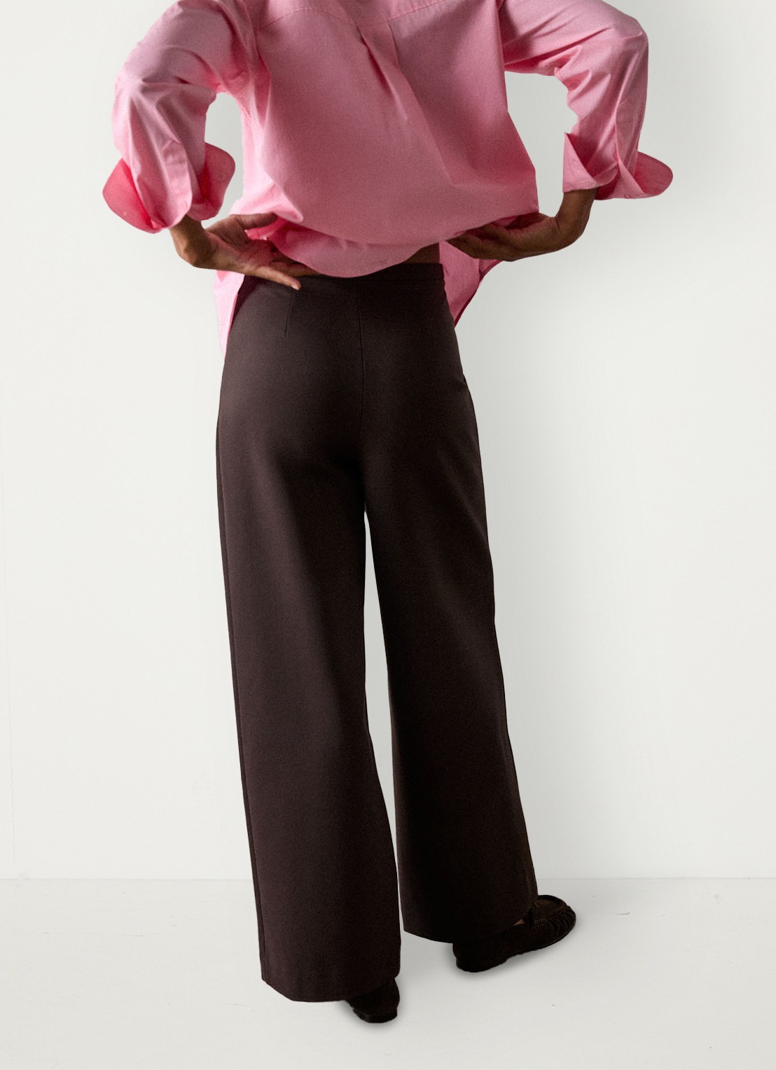 Whistles Ponte high waist wide fit pantalon - achterkant 3 donkerbruin