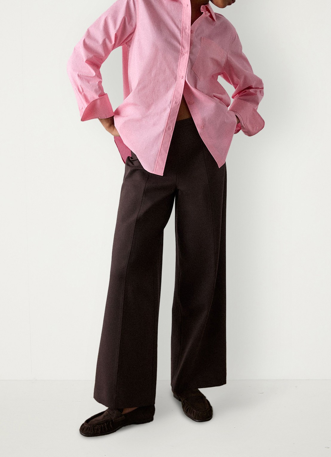 Whistles Ponte high waist wide fit pantalon - voorkant 5 donkerbruin