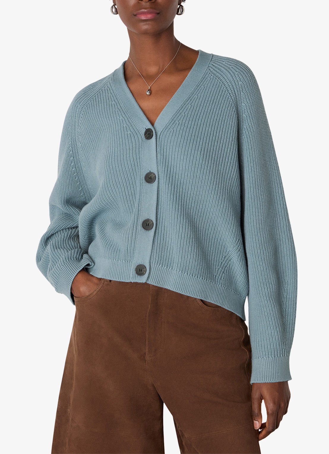 Whistles RIbgebreid vest met V-hals - detail 3 blauw