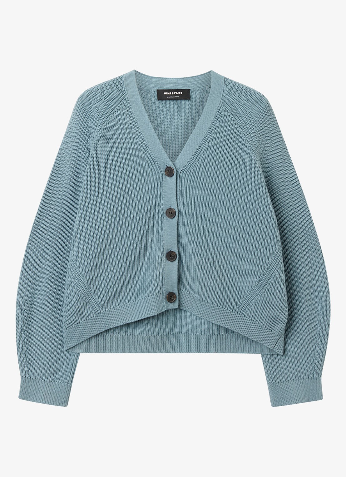 Whistles RIbgebreid vest met V-hals - voorkant 2 blauw
