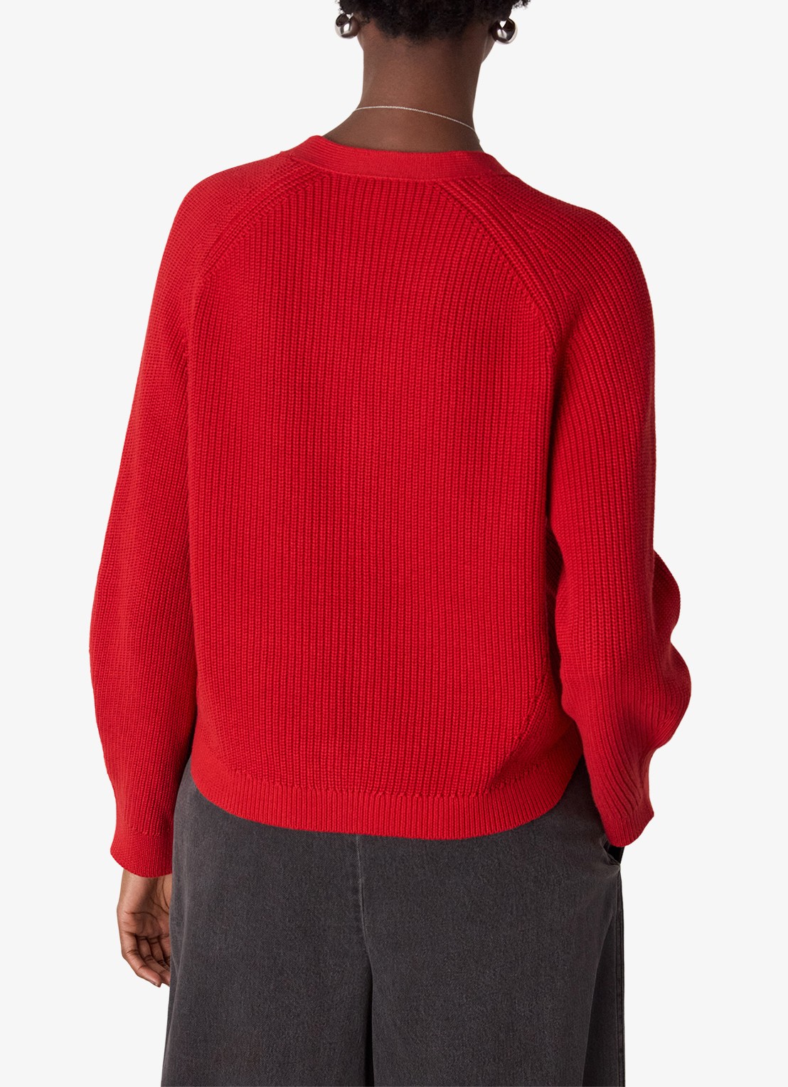 Whistles Ribgebreid vest met V-hals - achterkant steenrood