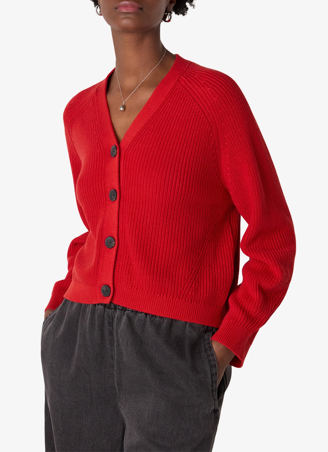 Whistles Ribgebreid vest met V-hals - detail 2 steenrood