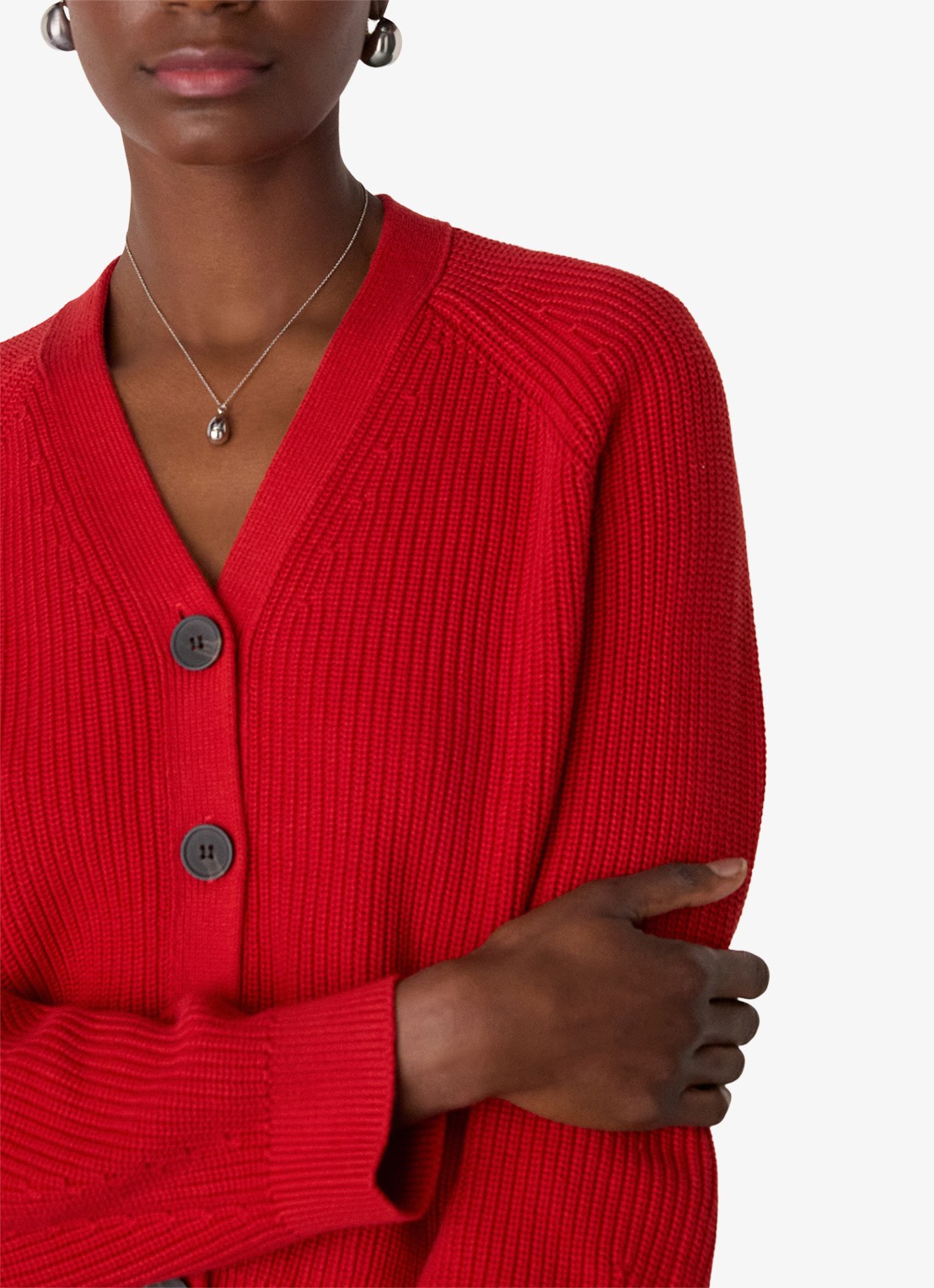 Whistles Ribgebreid vest met V-hals - detail 3 steenrood