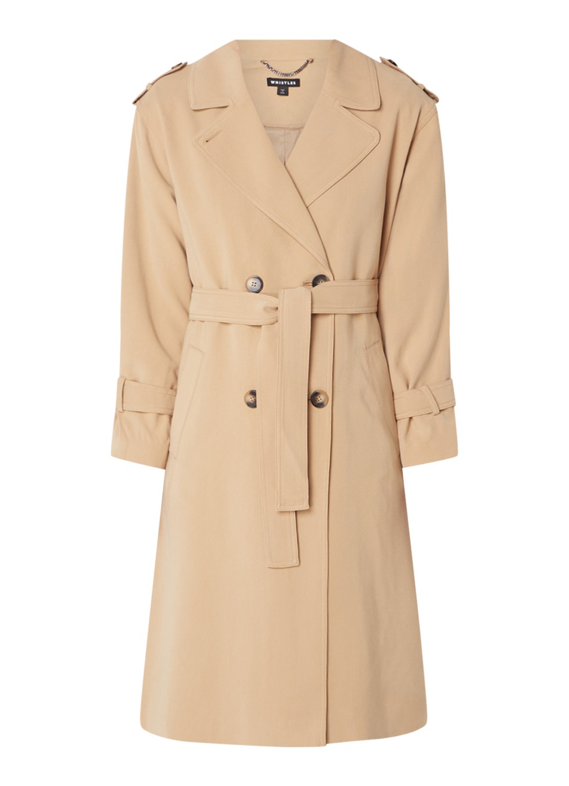 Whistles Riley double-breasted trenchcoat met ceintuur - voorkant 3 beige