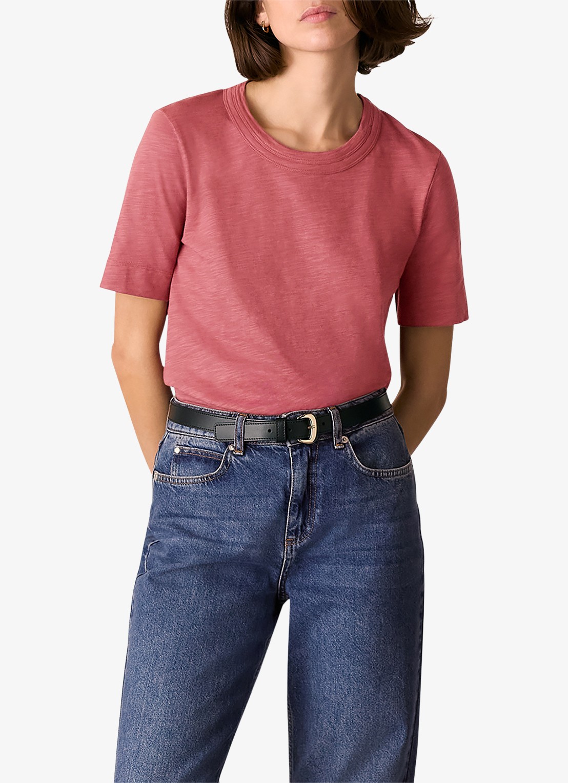 Whistles Rosa T-shirt met gemêleerd dessin - detail 3 donkerroze