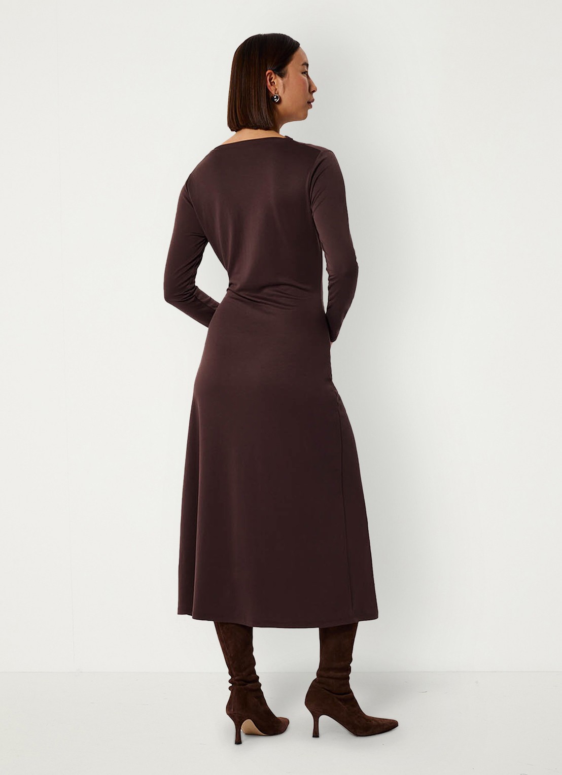 Whistles Ruched midi jurk met plooien  - achterkant bruin