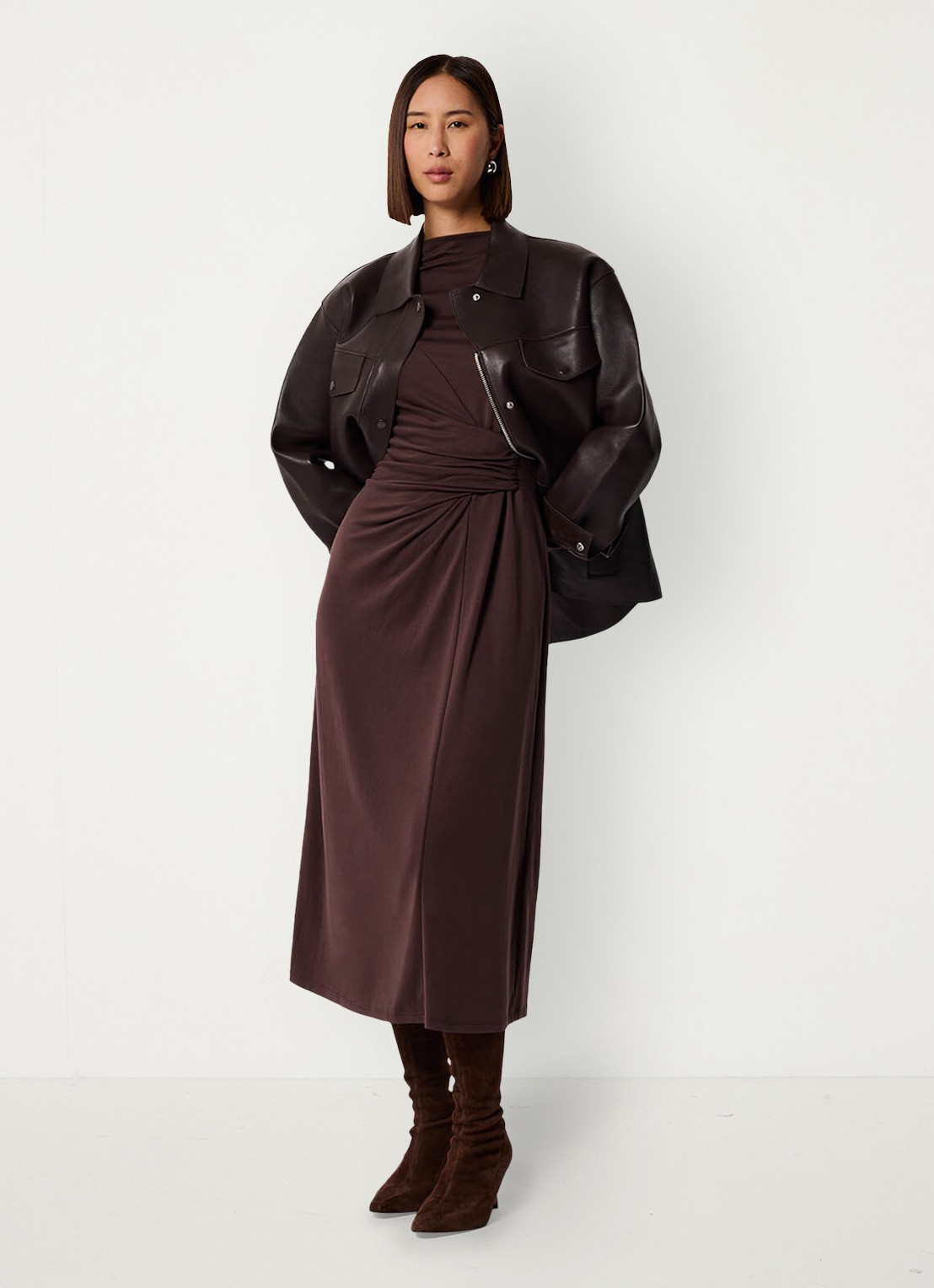 Whistles Ruched midi jurk met plooien  - detail 5 bruin