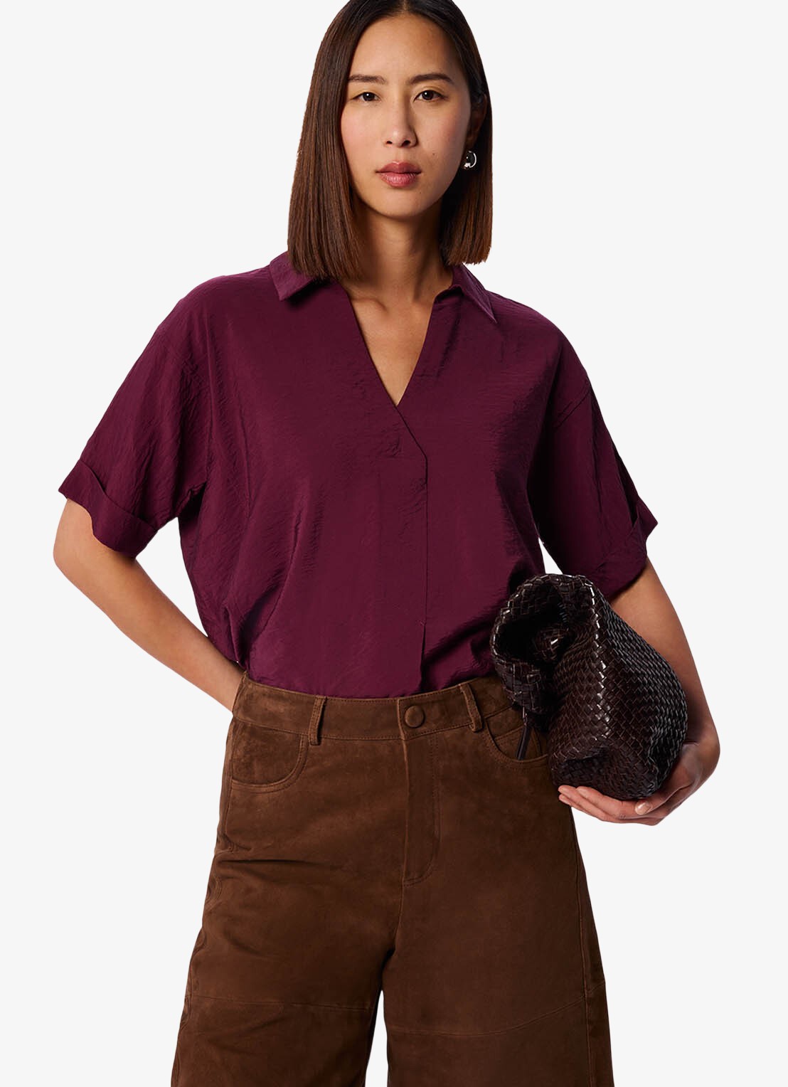 Whistles Sasha tuniek met kraag - detail cranberryrood