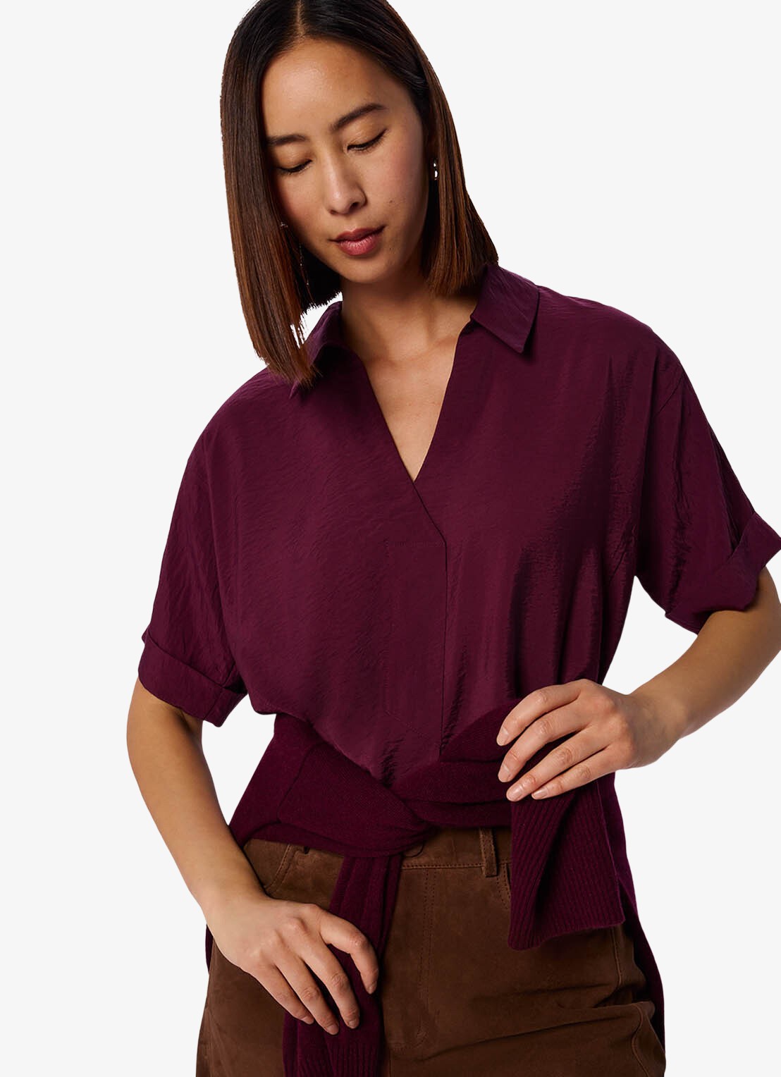 Whistles Sasha tuniek met kraag - detail 2 cranberryrood