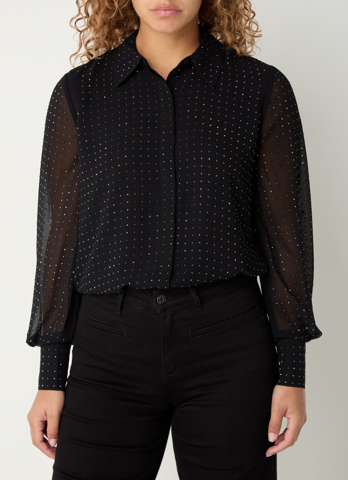 Whistles Semi-transparante blouse met strass - detail 4 zwart