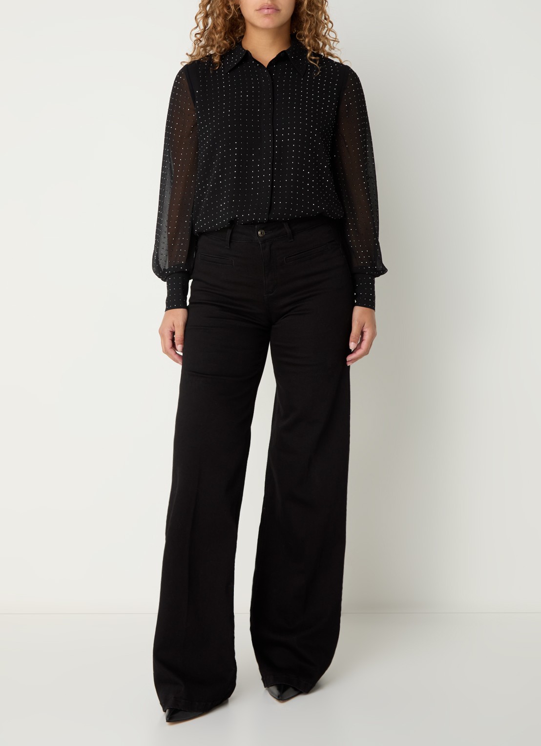 Whistles Semi-transparante blouse met strass - voorkant 3 zwart