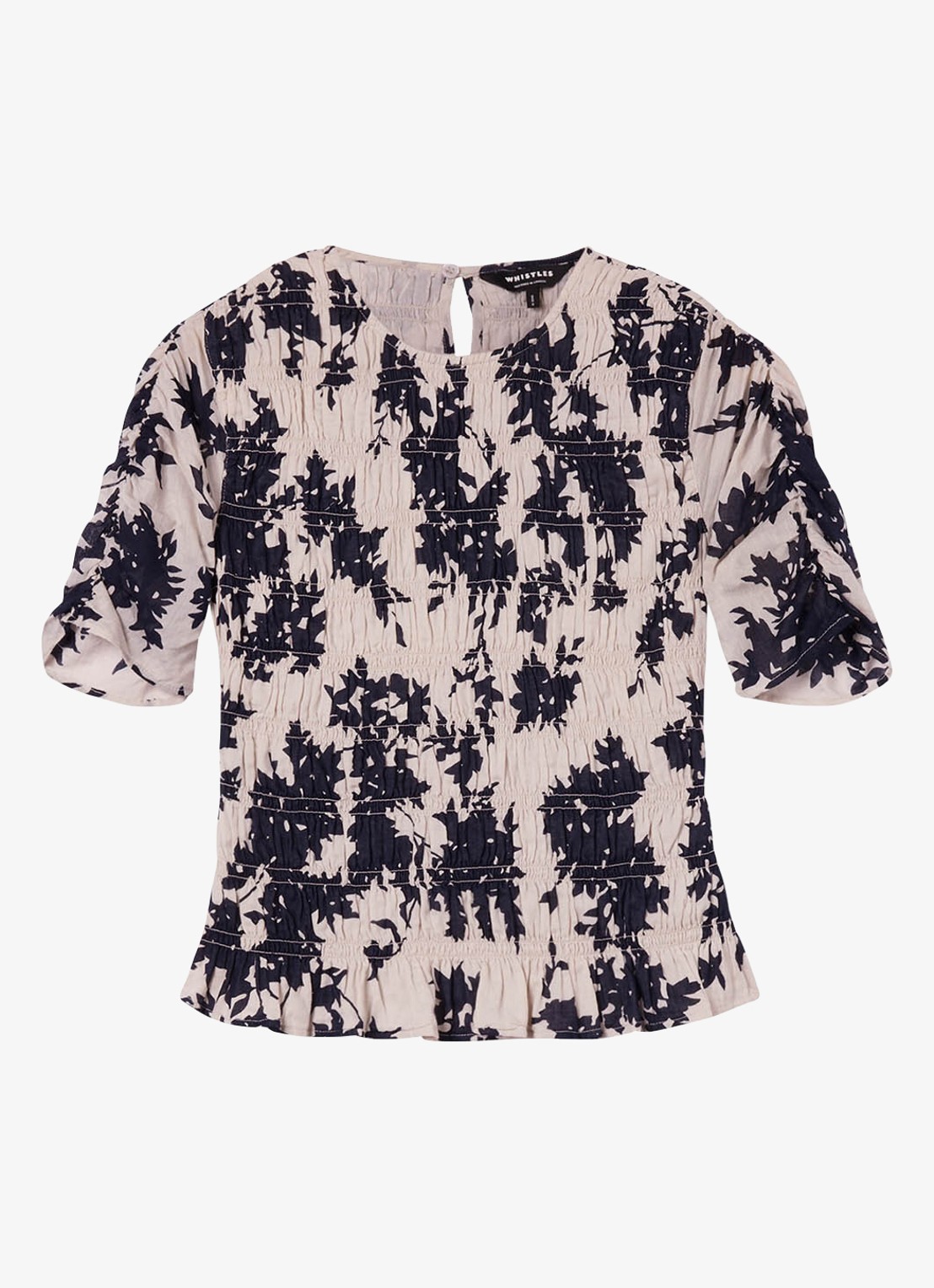 Whistles Shadow Floral blouse met bloemenprint en smockwerk - voorkant 5 ivoor
