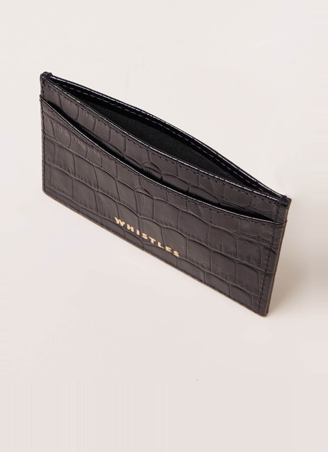 Whistles Shiny Croc pasjeshouder van leer - detail 2 zwart