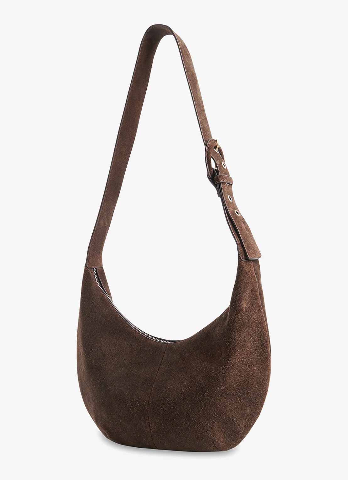 Whistles Sia crossbodytas van suède met verstelbare schouderriem  - detail 2 donkerbruin