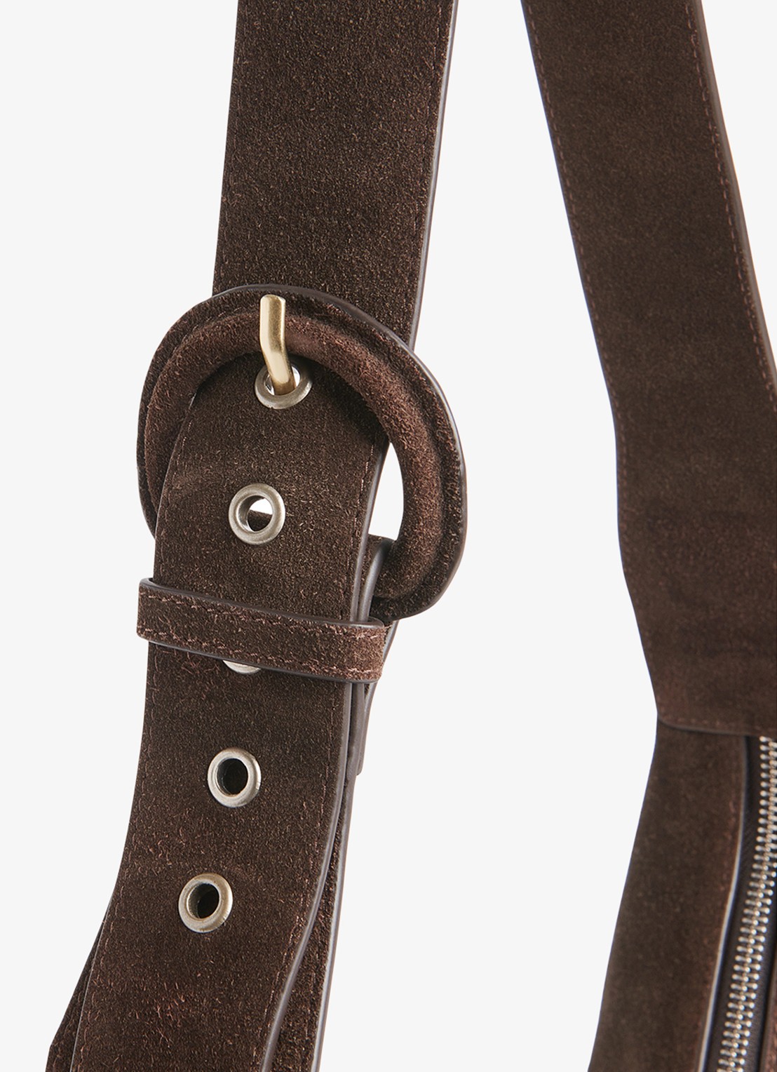 Whistles Sia crossbodytas van suède met verstelbare schouderriem  - detail 3 donkerbruin