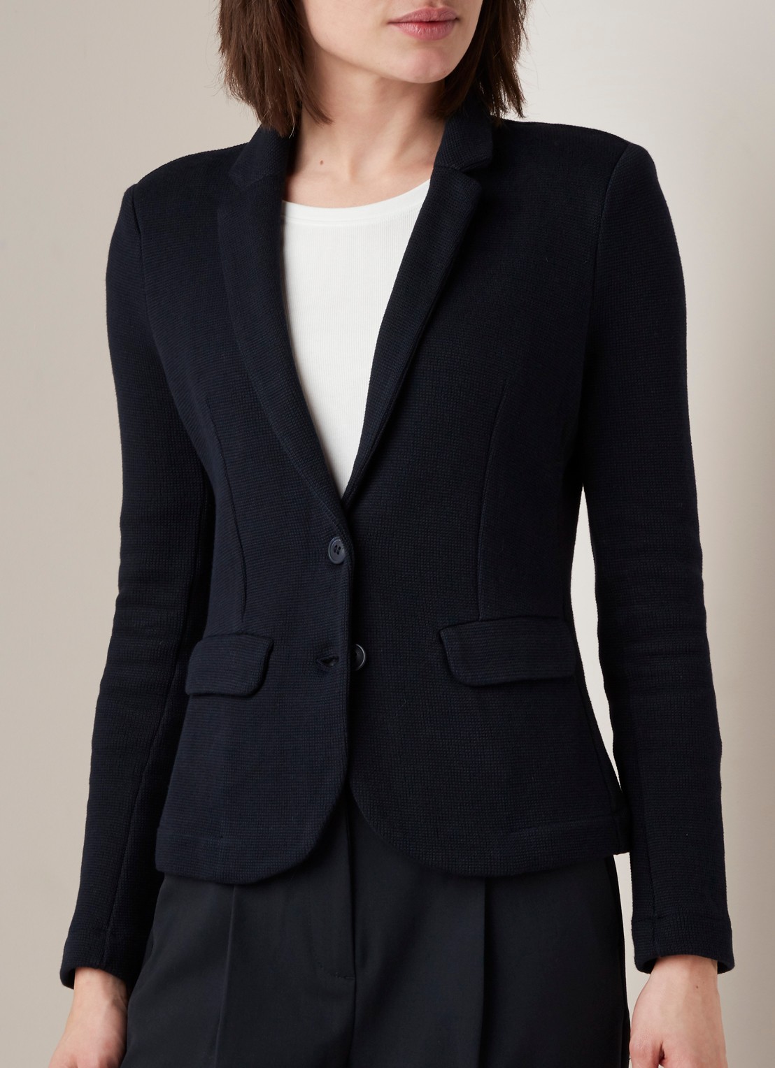 Whistles Slim fit blazer van jersey met ingeweven structuur - detail 3 donkerblauw