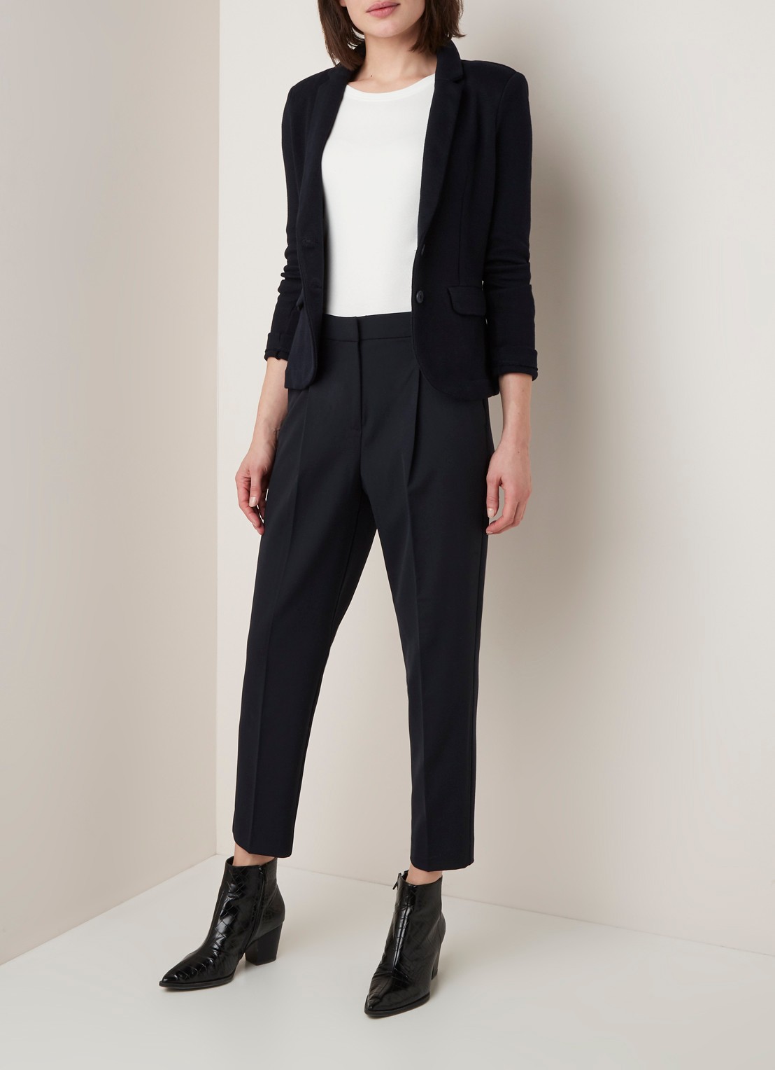 Whistles Slim fit blazer van jersey met ingeweven structuur - voorkant 2 donkerblauw