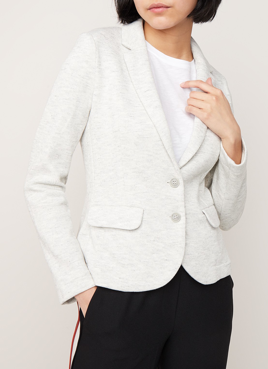Whistles Slim fitted blazer van katoen met gemêleerd dessin - detail lichtgrijs