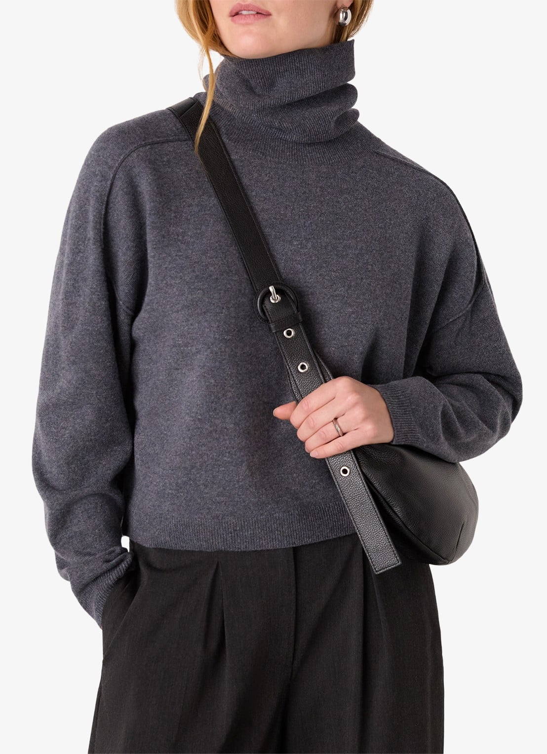 Whistles Small Sia crossbodytas van leer - voorkant 5 zwart