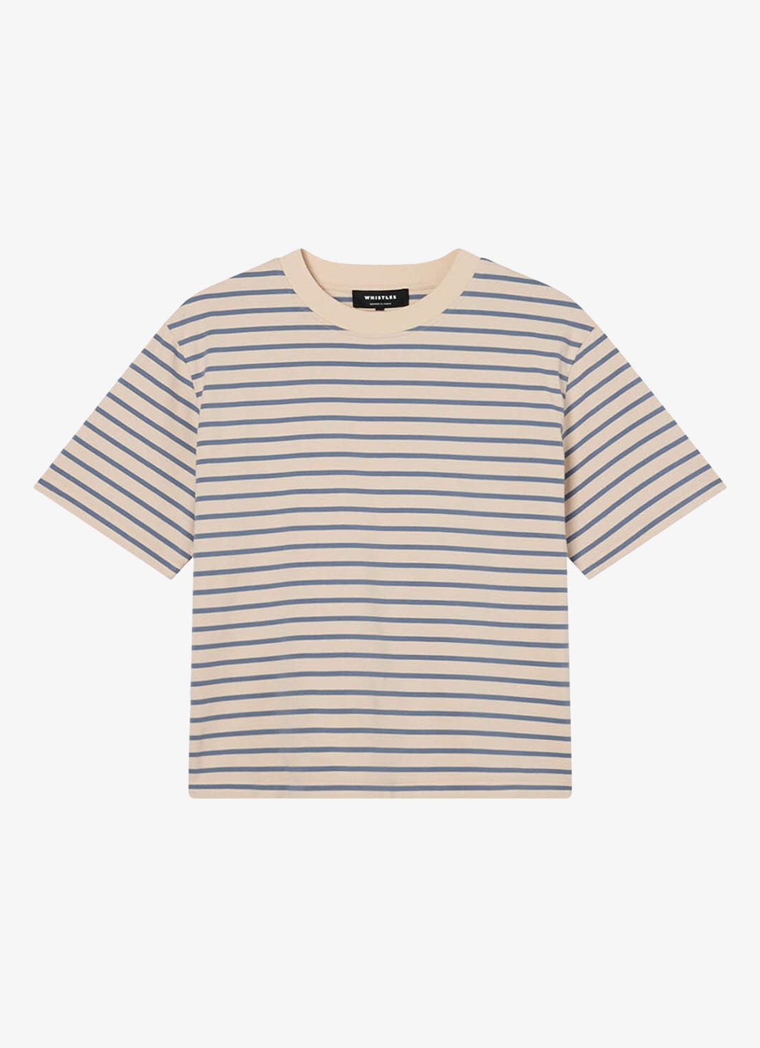 Whistles T-shirt met streepprint met ronde hals  - voorkant 4 staalblauw