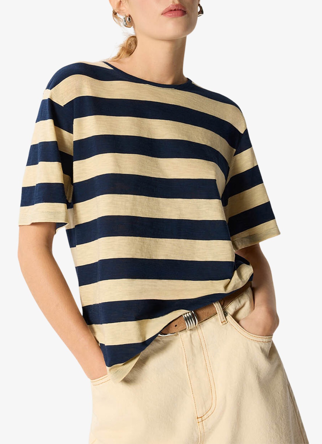 Whistles T-shirt met streepprint - detail 2 donkerblauw