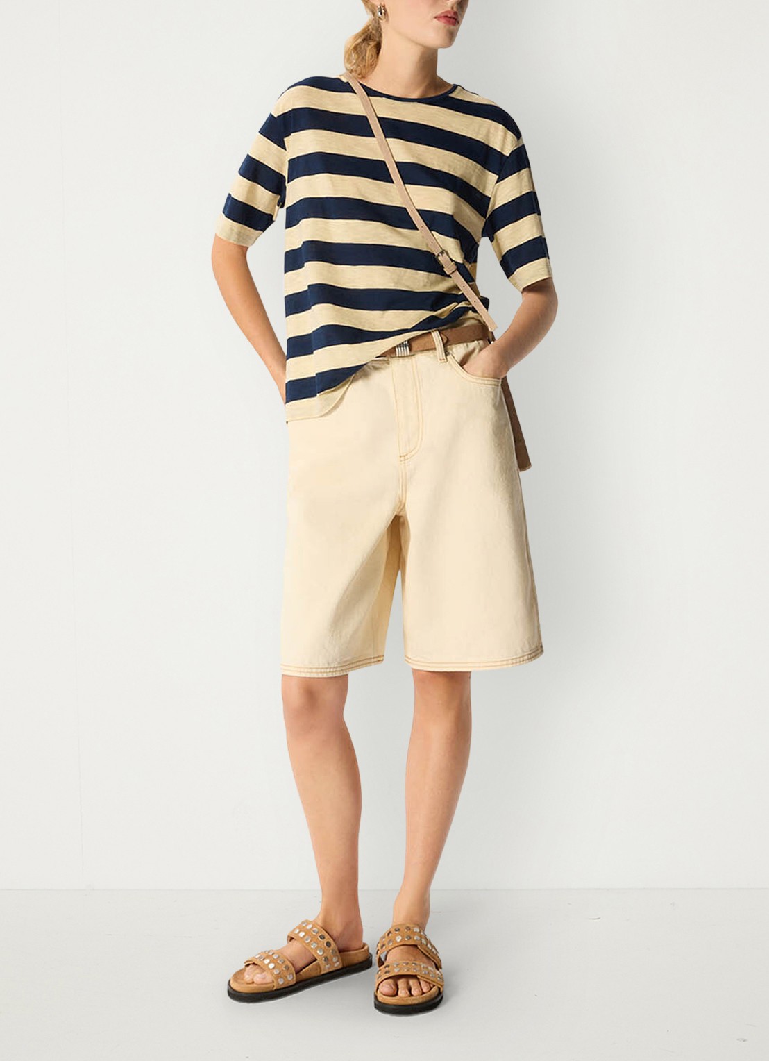 Whistles T-shirt met streepprint - voorkant 7 donkerblauw