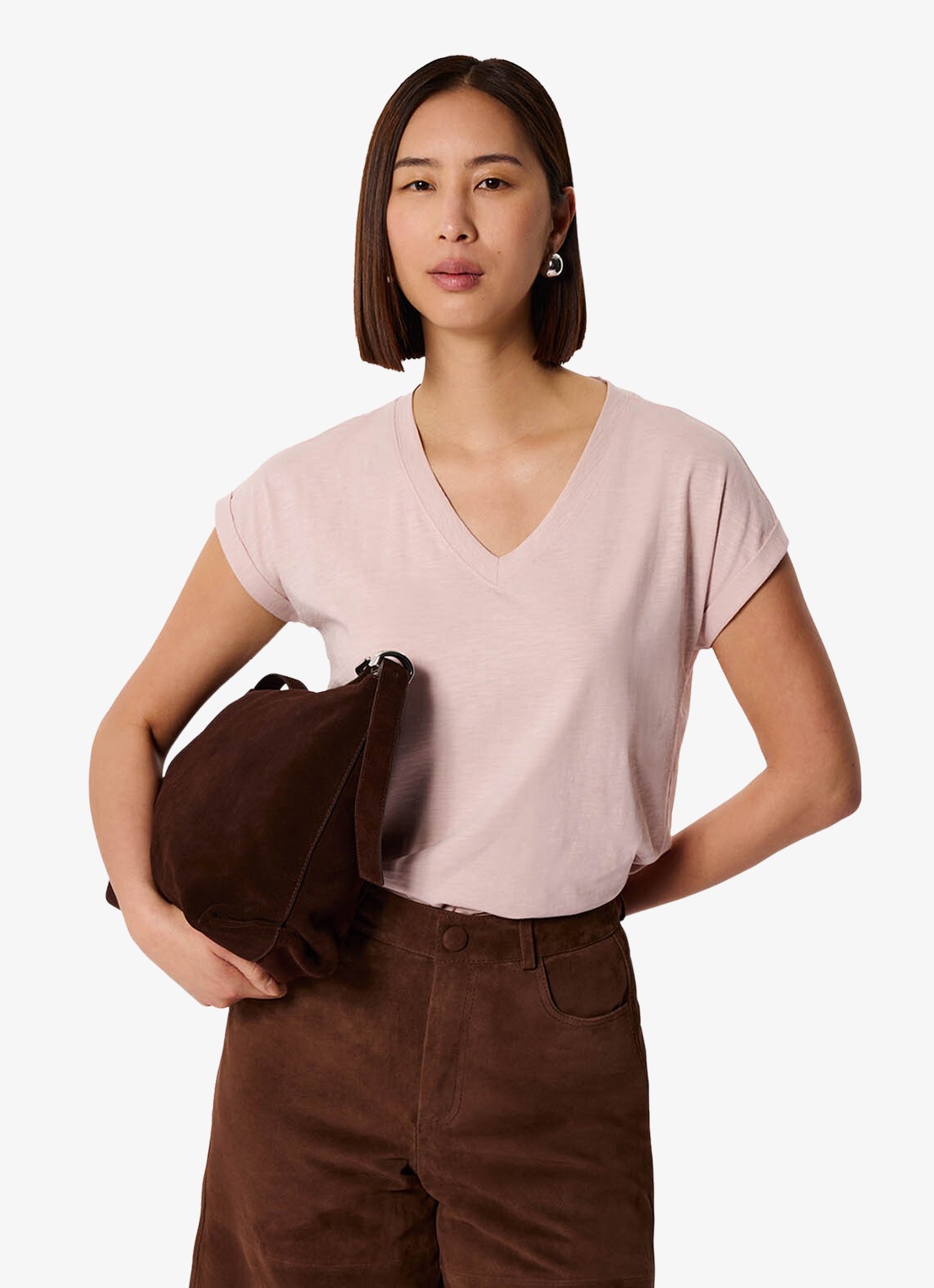 Whistles T-shirt met V-hals - detail 2 oudroze