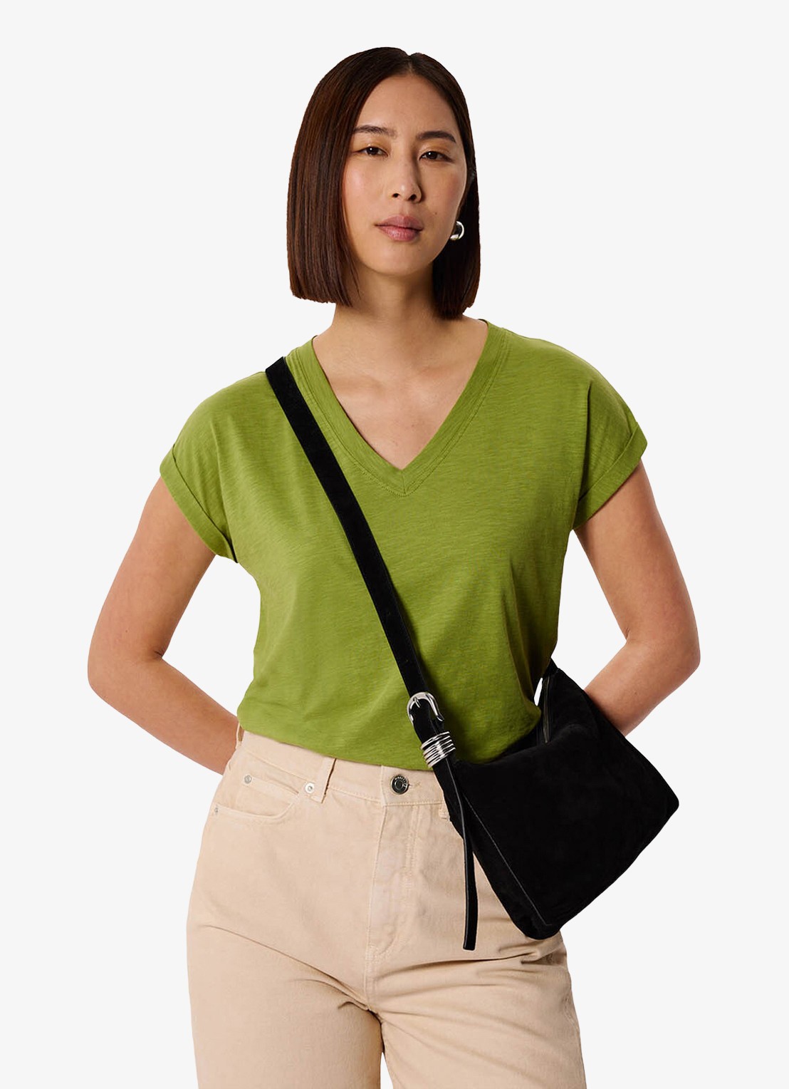 Whistles T-shirt met V-hals - detail 4 groen