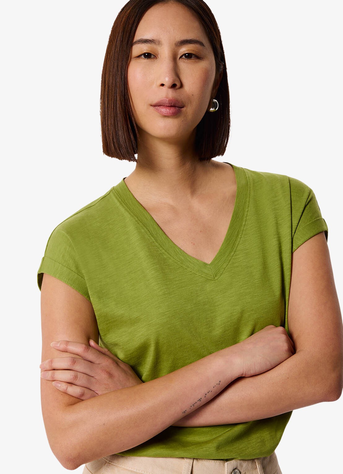 Whistles T-shirt met V-hals - detail 5 groen