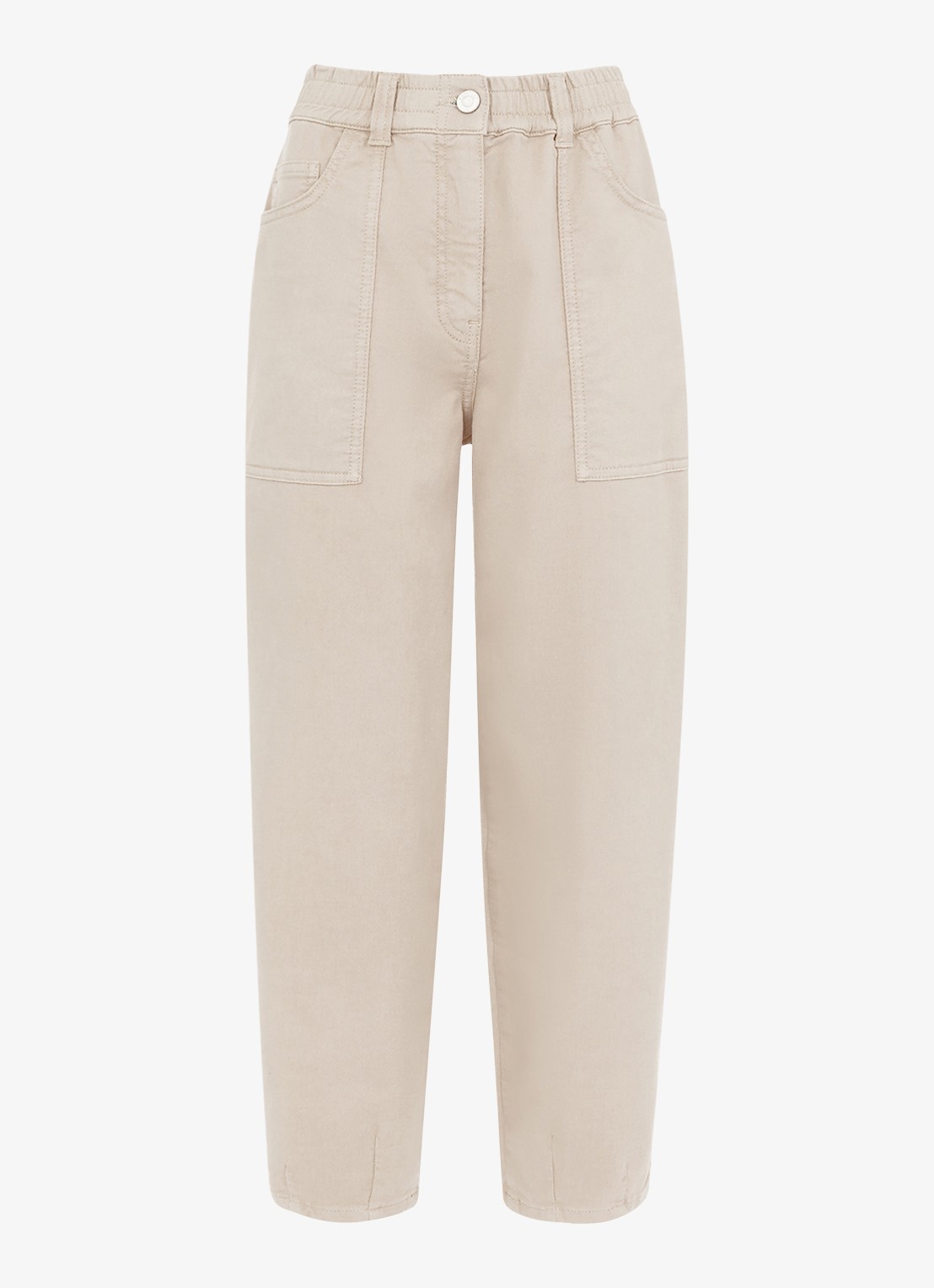 Whistles Tessa high waist cropped straight fit chino met steekzakken - voorkant beige