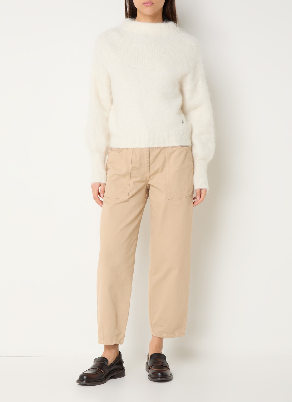 Whistles Tessa high waist cropped straight fit chino met steekzakken - voorkant 2 beige