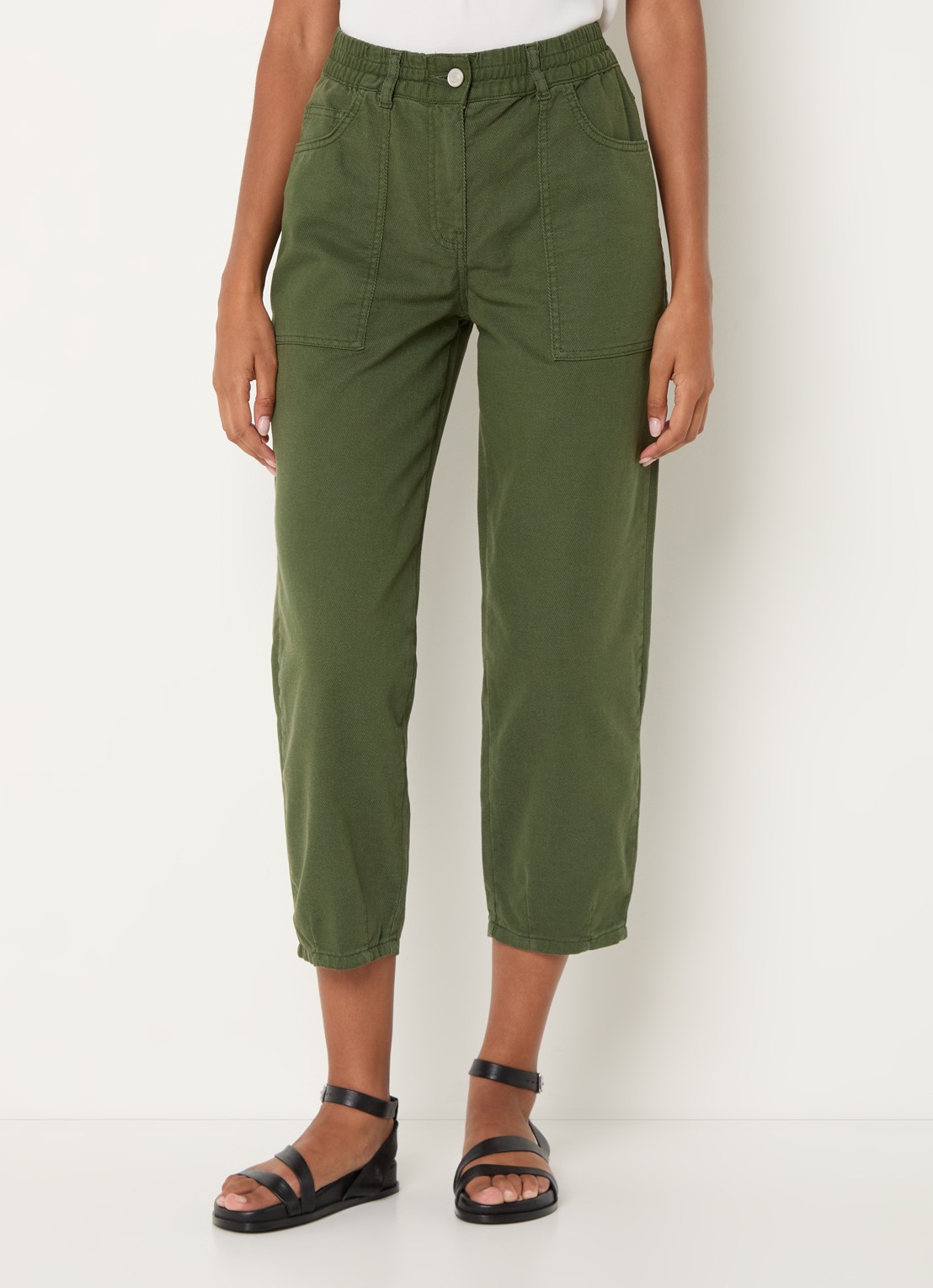 Whistles Tessa high waist cropped straight leg broek met gekleurde wassing - detail 2 legergroen