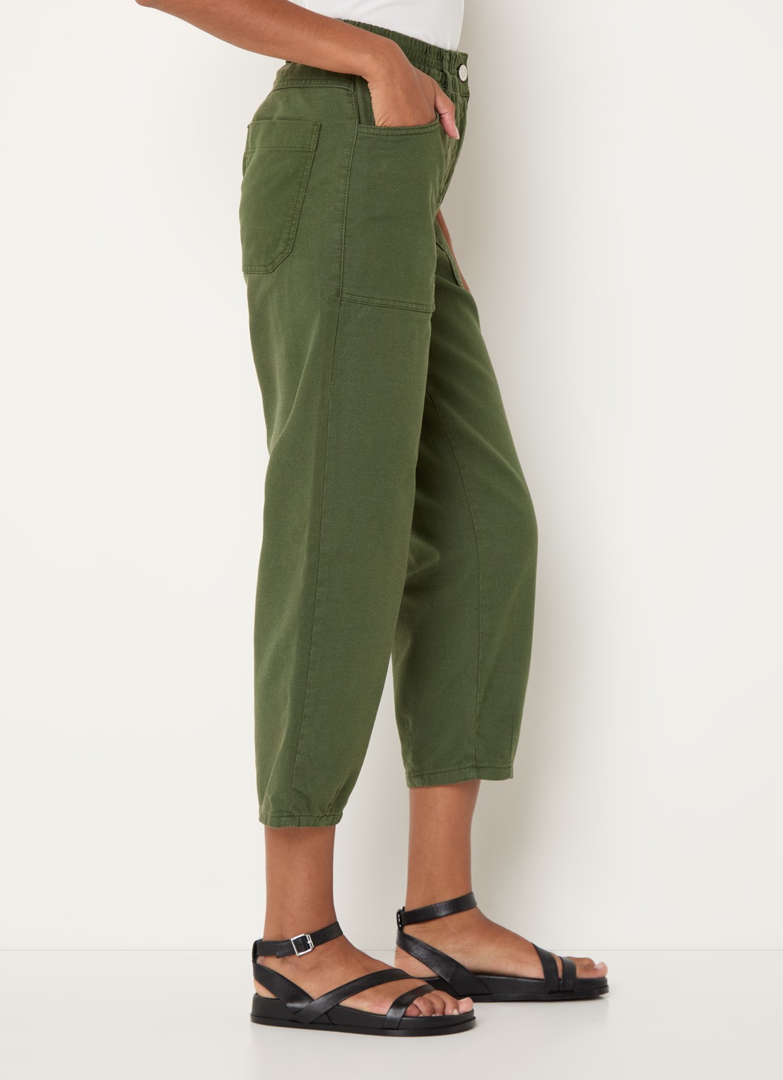 Whistles Tessa high waist cropped straight leg broek met gekleurde wassing - detail 3 legergroen