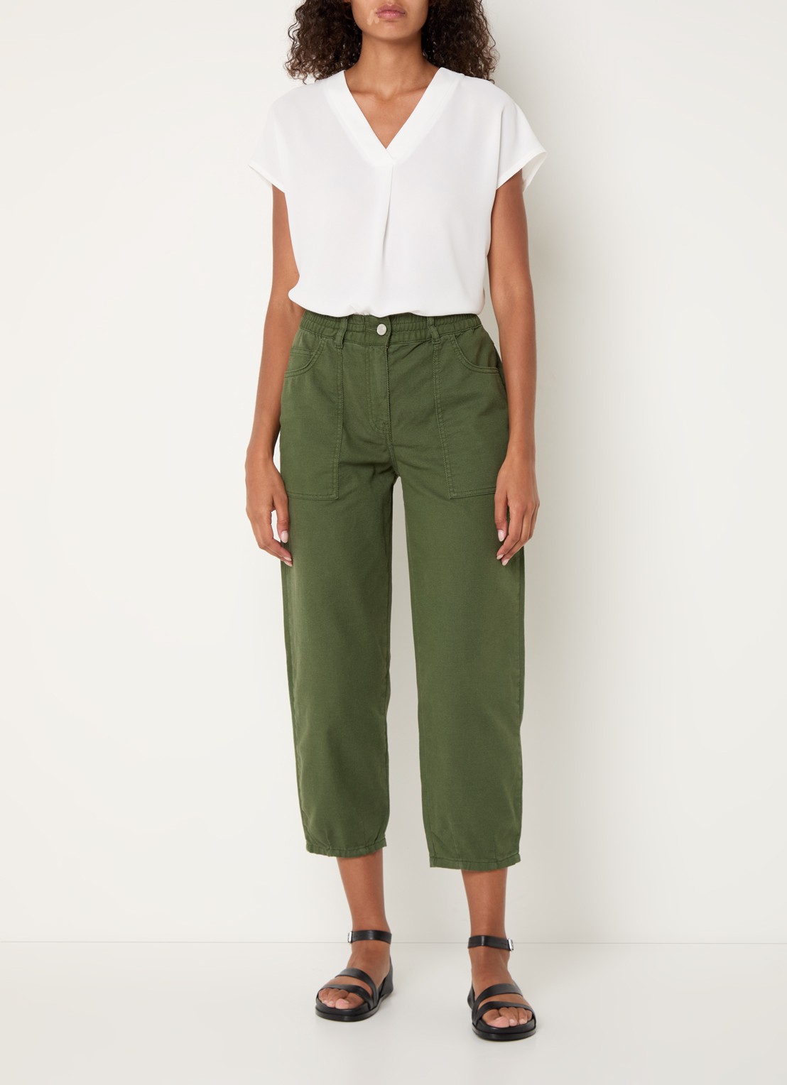Whistles Tessa high waist cropped straight leg broek met gekleurde wassing - voorkant 5 legergroen