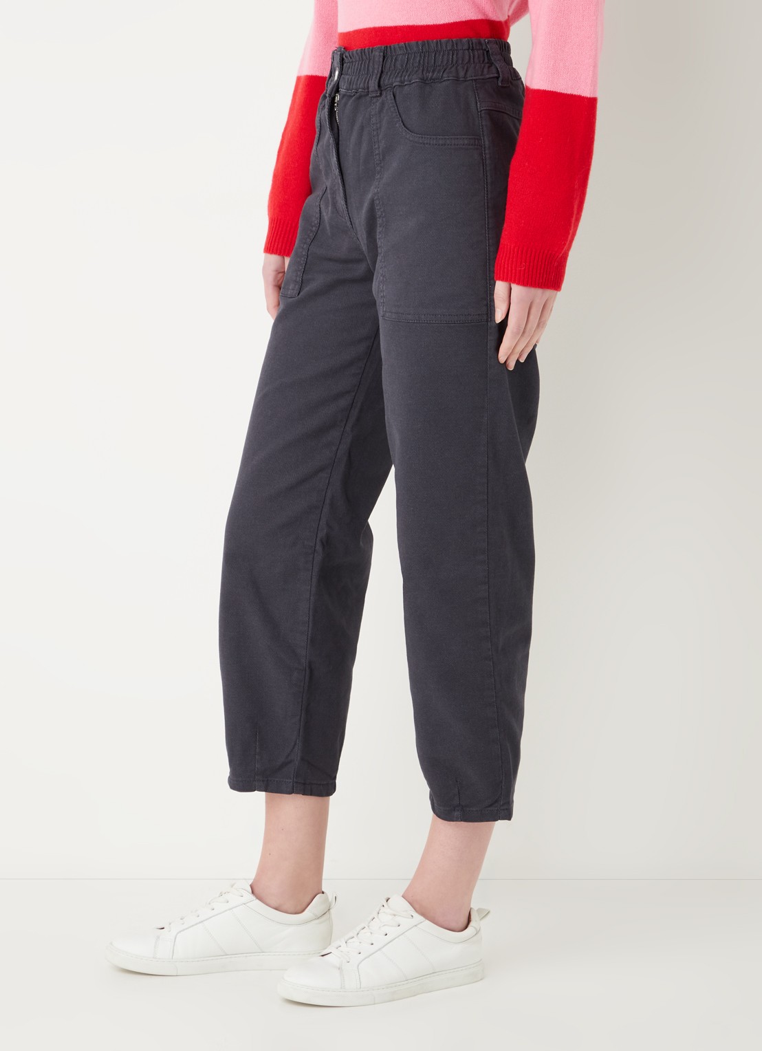 Whistles Tessa high waist cropped straight leg jeans met gekleurde wassing  - detail 4 antraciet