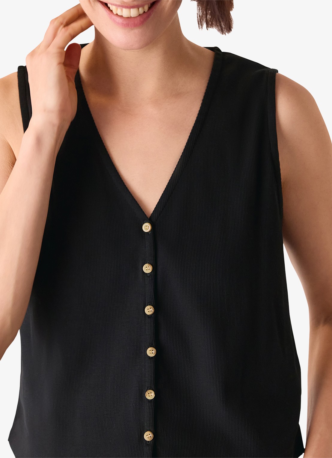 Whistles Top met ribstructuur - detail 2 zwart
