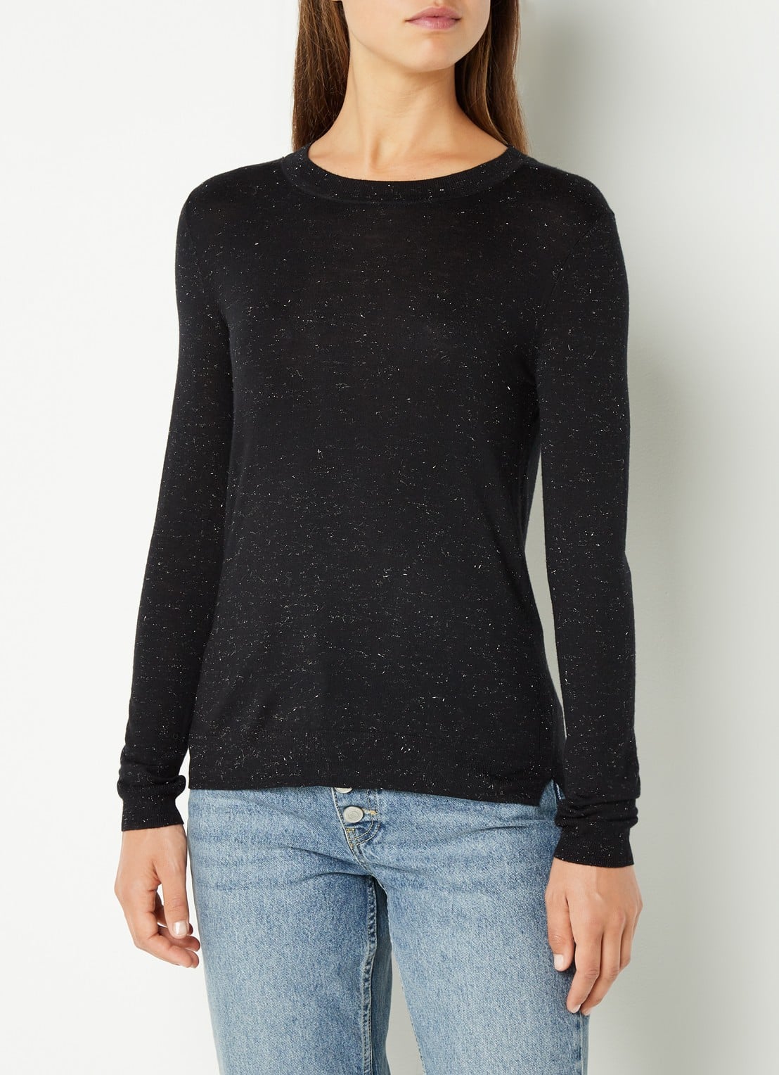Whistles Top met structuur en ronde hals  - detail zwart