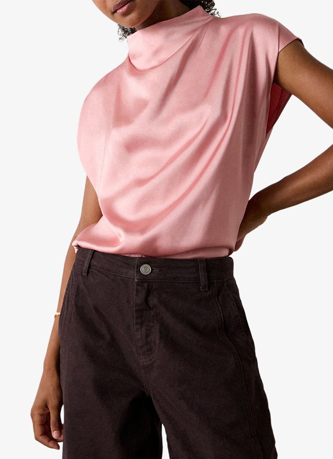 Whistles Top van satijn  - detail roze