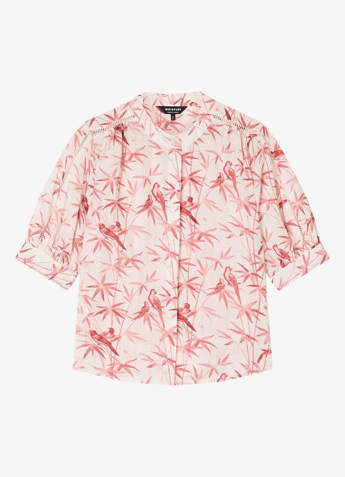 Whistles Tropical Print blouse met opengewerkt detail - voorkant donkerroze