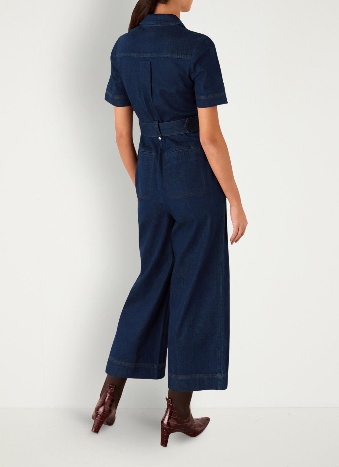 Whistles Wide fit cropped jumpsuit van denim - achterkant indigo