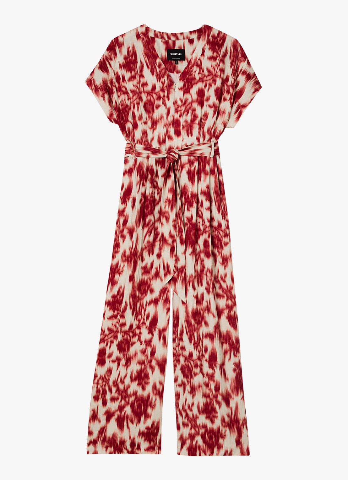 Whistles Wide fit jumpsuit met print en strikceintuur - voorkant 2 rood