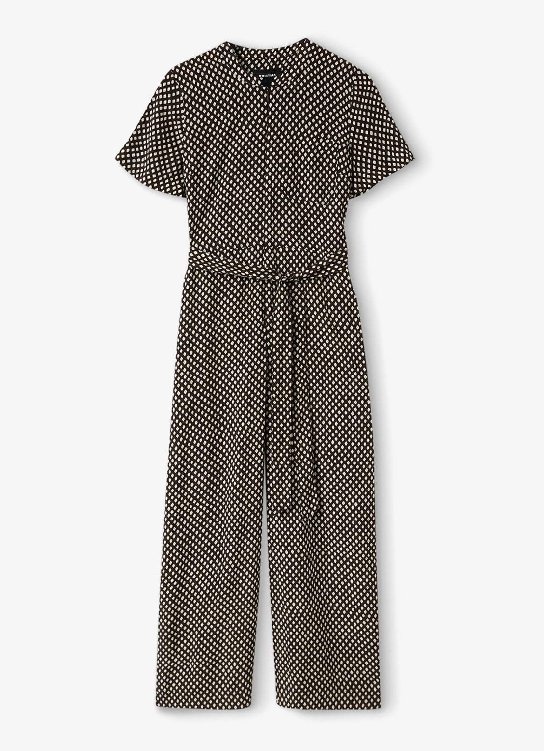 Whistles Wide fit jumpsuit met ruitdessin en ceintuur - voorkant 2 bruin